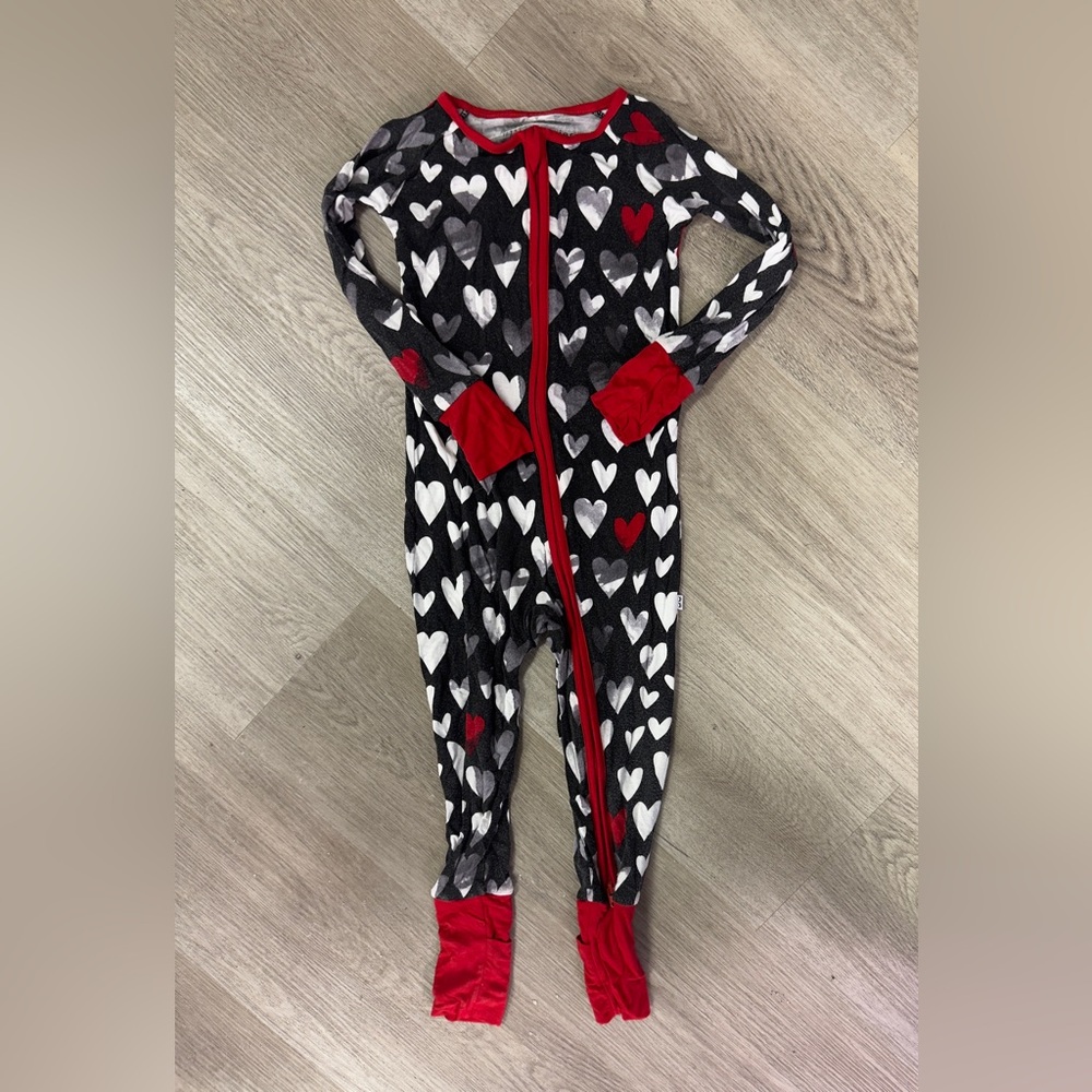 Little Sleepies Black and Red Hearts Zippie Pajamas, Size 2T